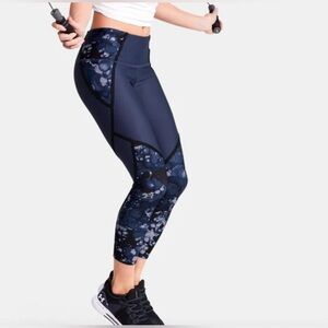 Under Armour Women's HeatGear Edgelit Print Ankle Leggings Dark Blue Size Large